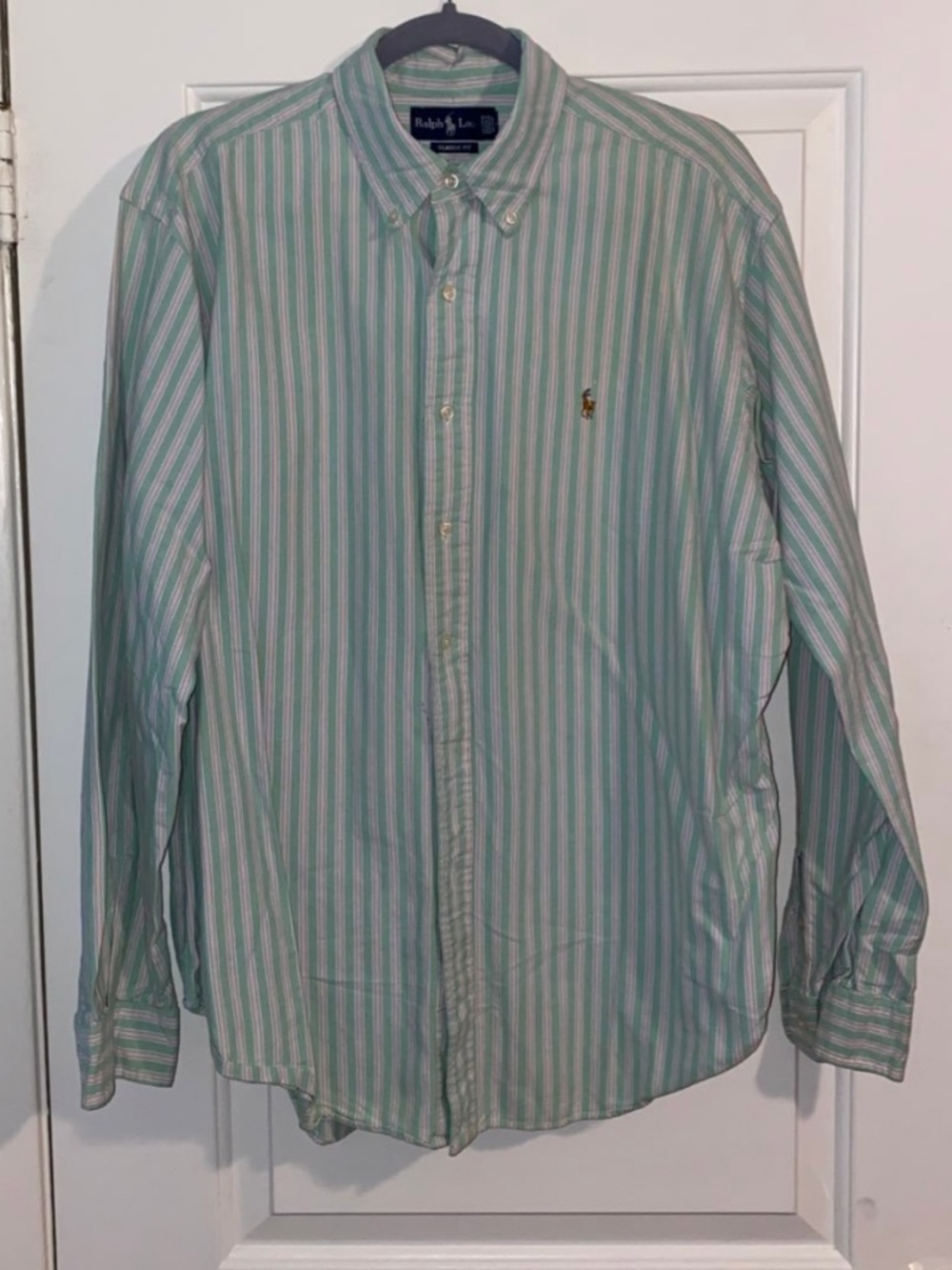 Vintage Ralph Lauren stripe button down green oversized beach golf